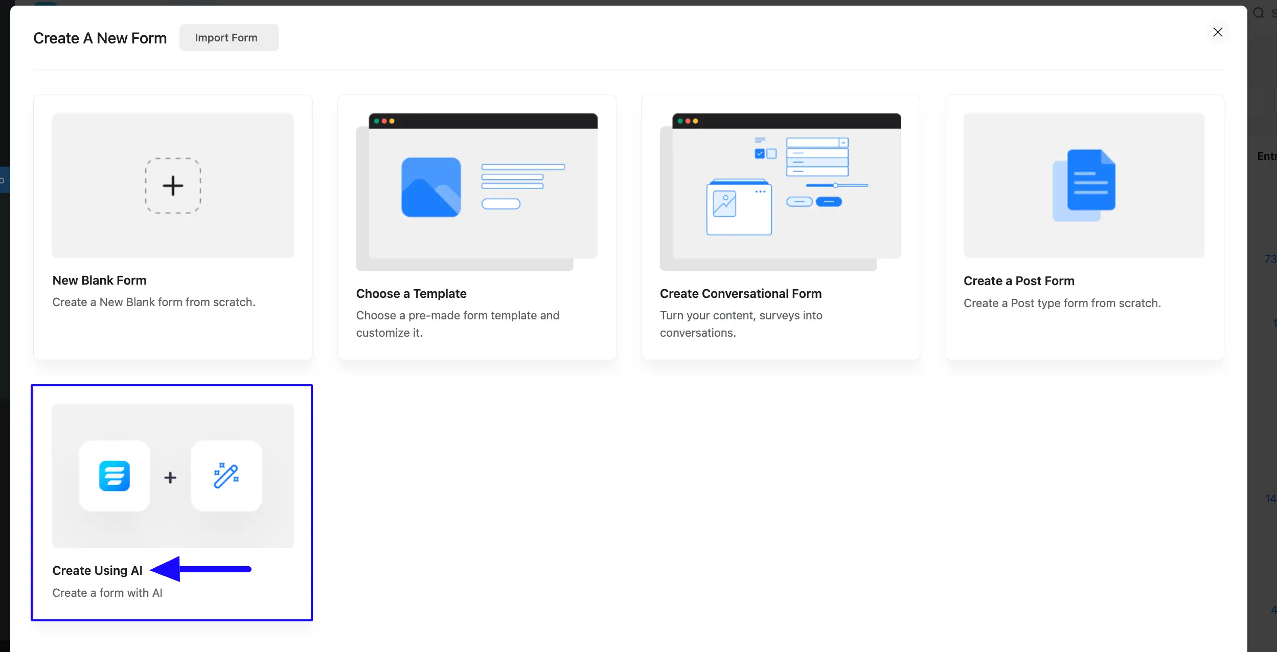 Create using AI tab