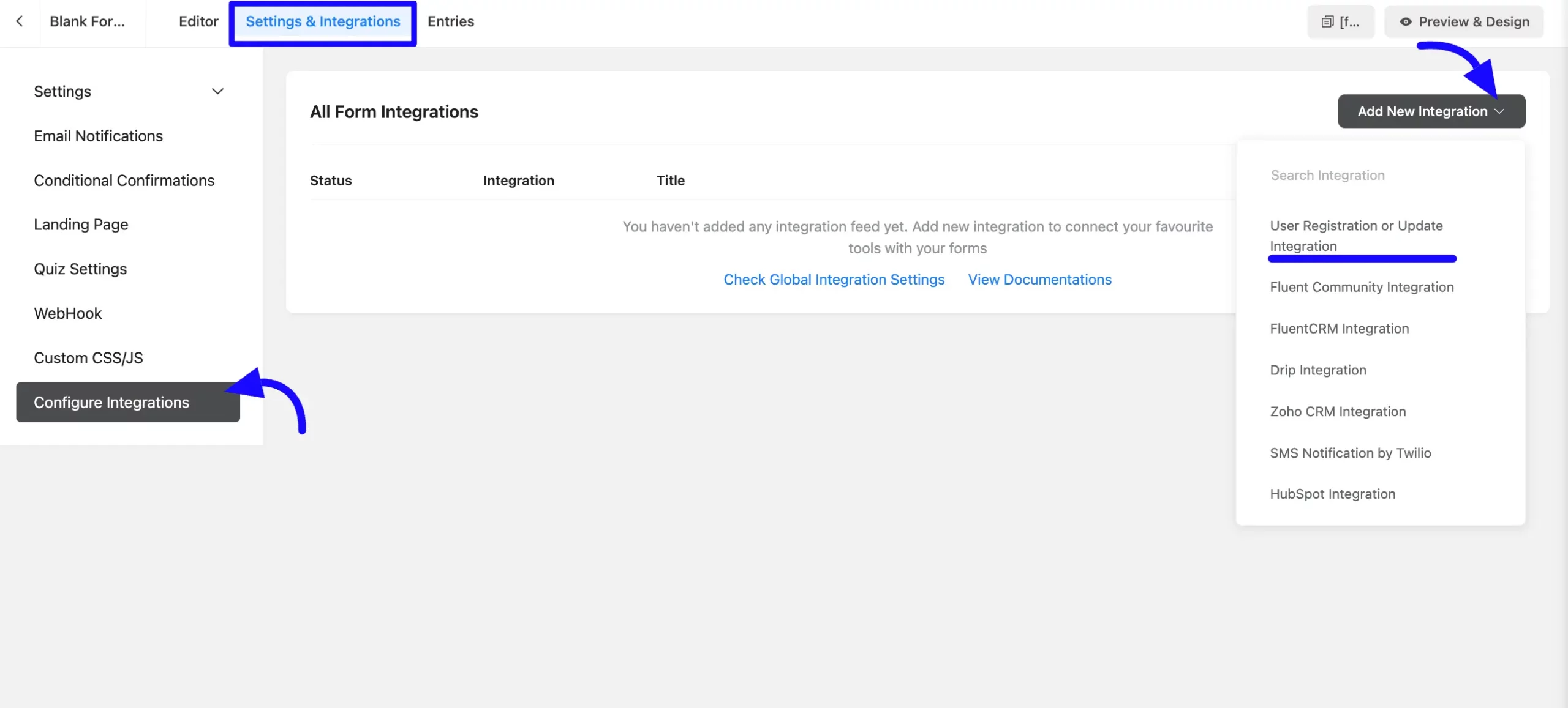 Registration settings