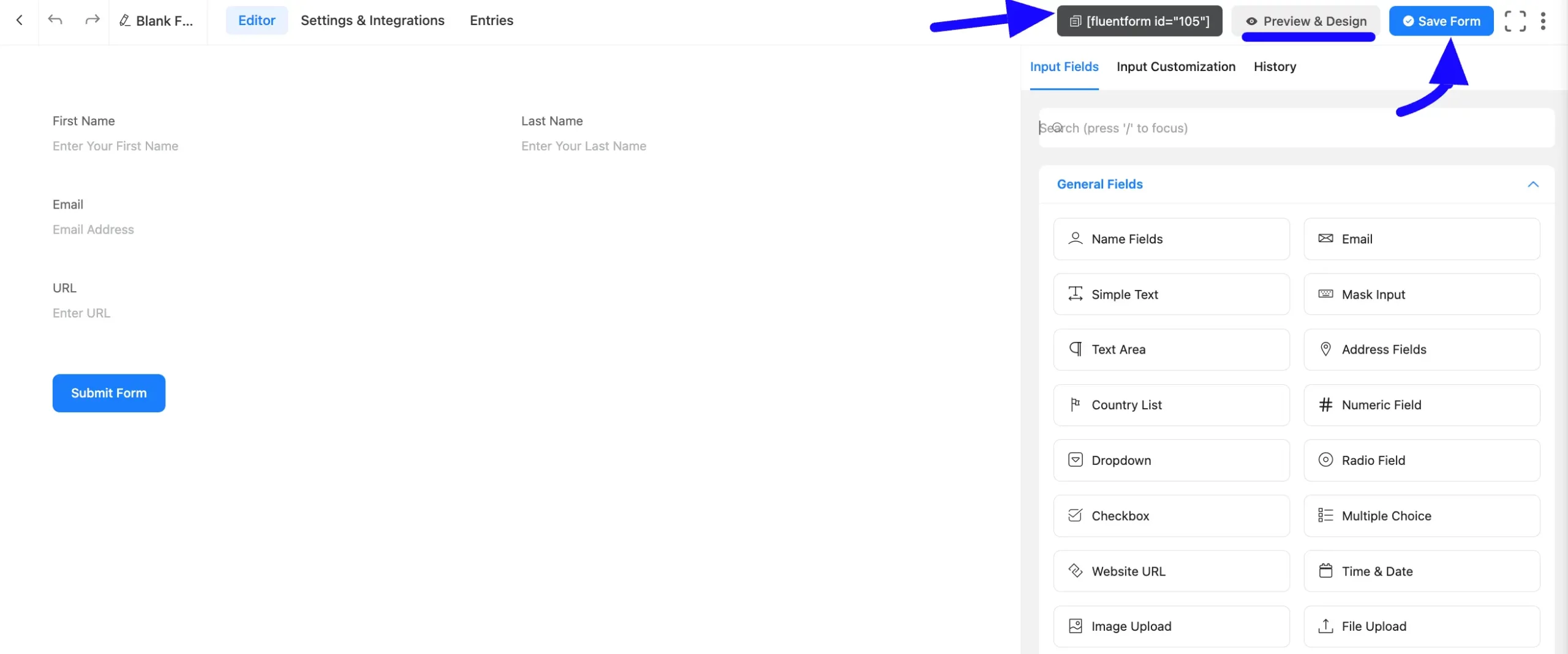 Save Website URL Input Field