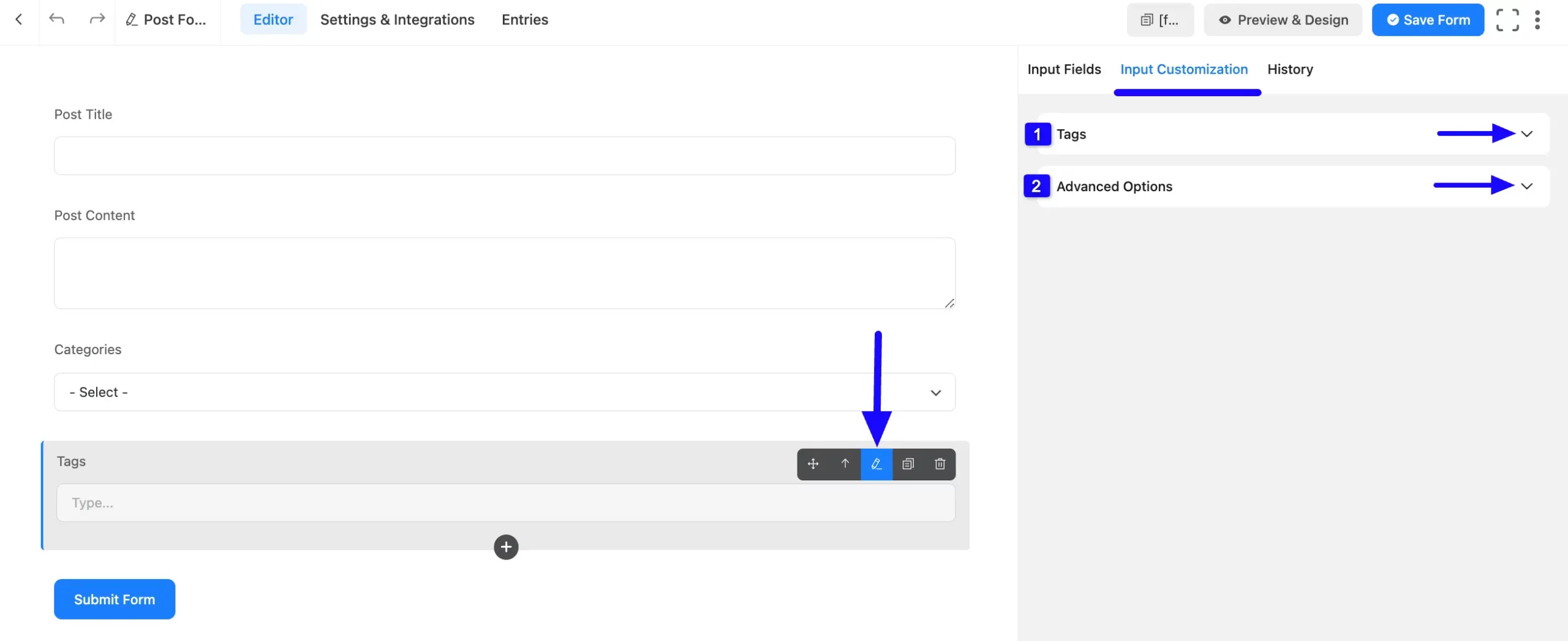 Input Customization Tab