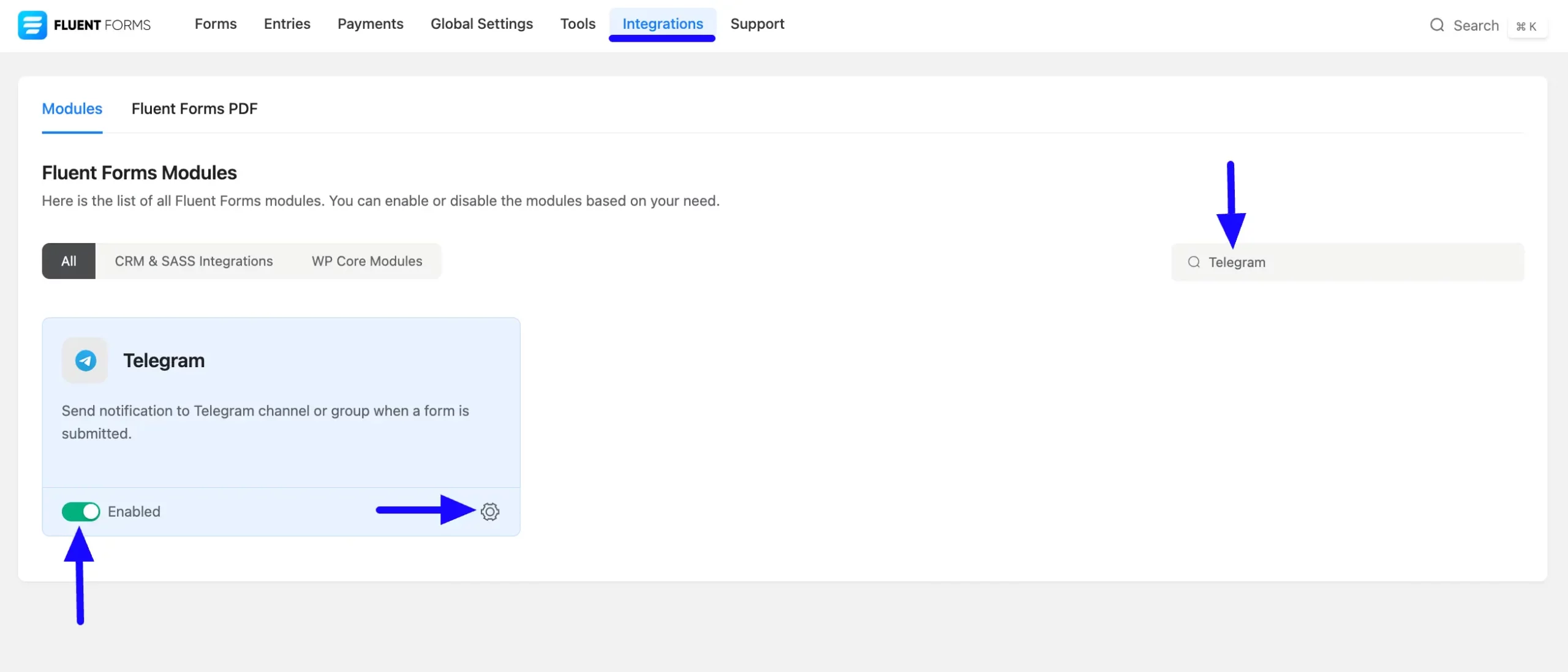 Enabled Telegram Module