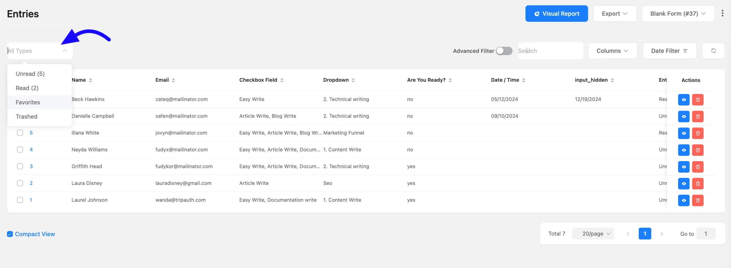 Search and Filter Form Entries step