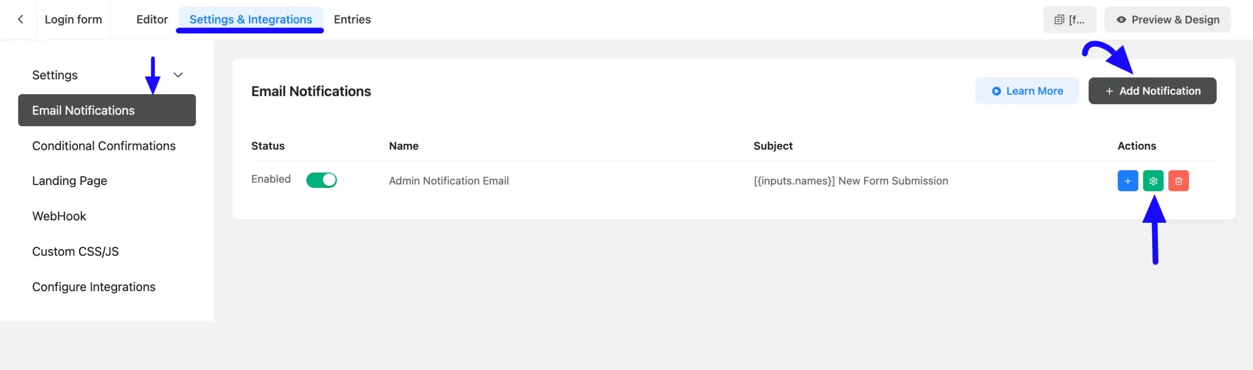 Settings Integration Email Notification Add Notification Conditional Email Notification