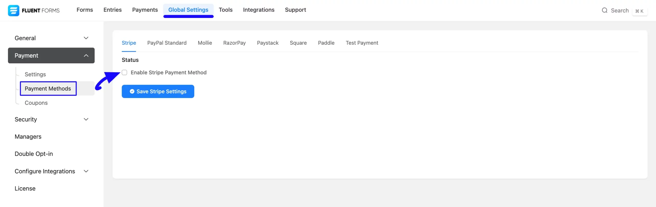 Enable Payment Methods Globally For All Configure Payment Settings